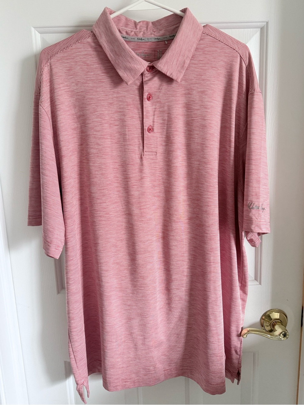 Walter Hagen Men's Orange Salmon Striped Polo Shirt Golf Lightweight